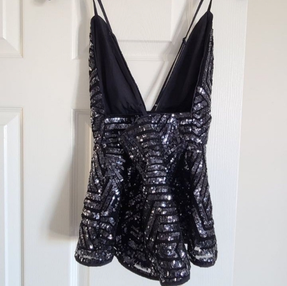 Sequin Black Adjustable Spaghetti Strap Cami NWT - image 2